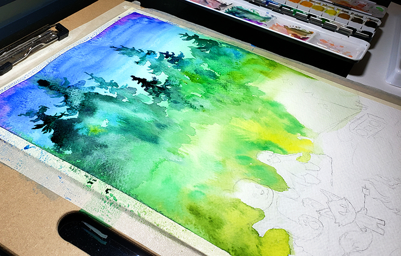 Experimenting with QoR watercolors – BogusRed's Sketchblog